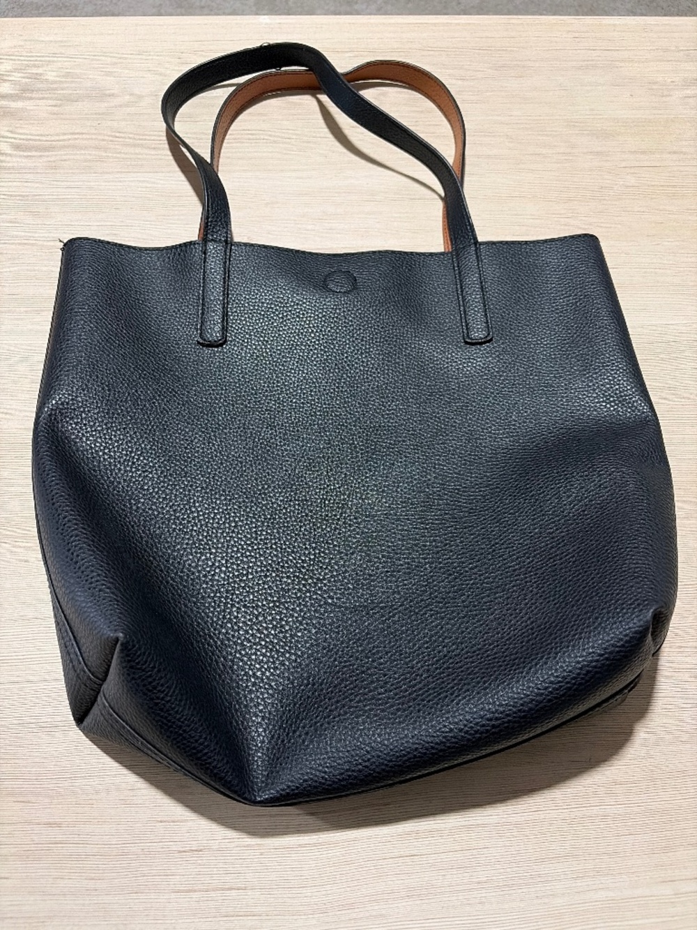 Reversible Black Brown Pebbled Faux Leather Tote Shoulder Bag
